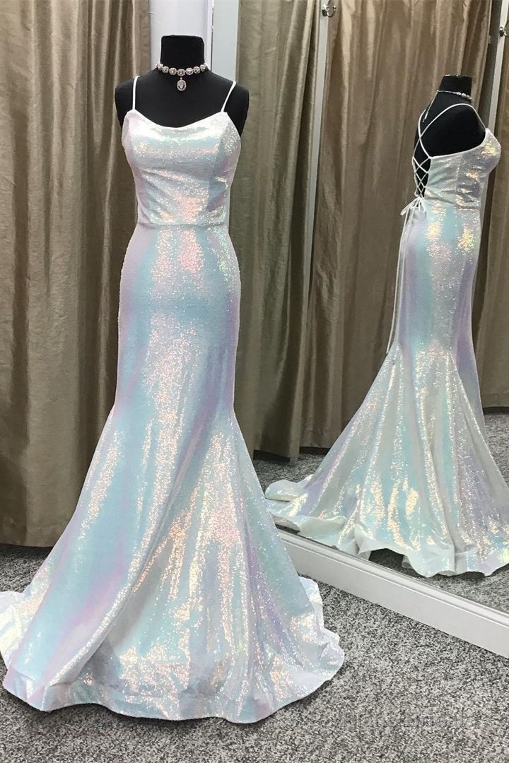 Shiny Spaghetti Straps Mermaid Sequin Long Prom Dress Main image
