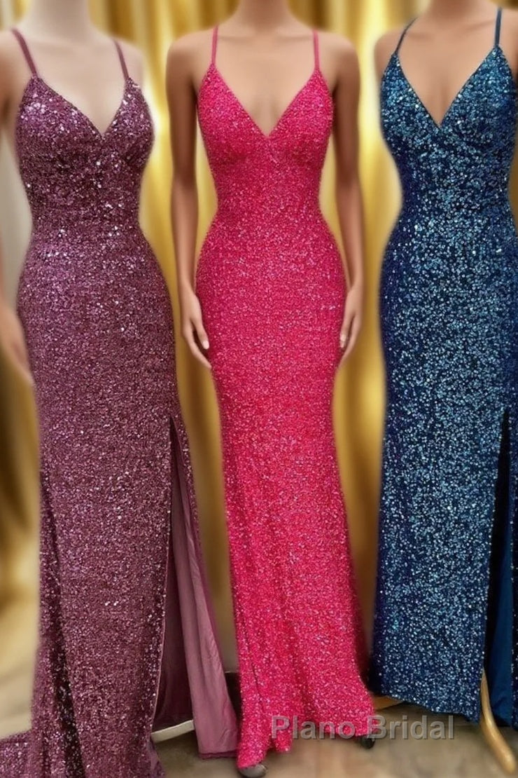 Sparkle Mermaid Sequin Long Formal Prom Dresses with Slit Main image