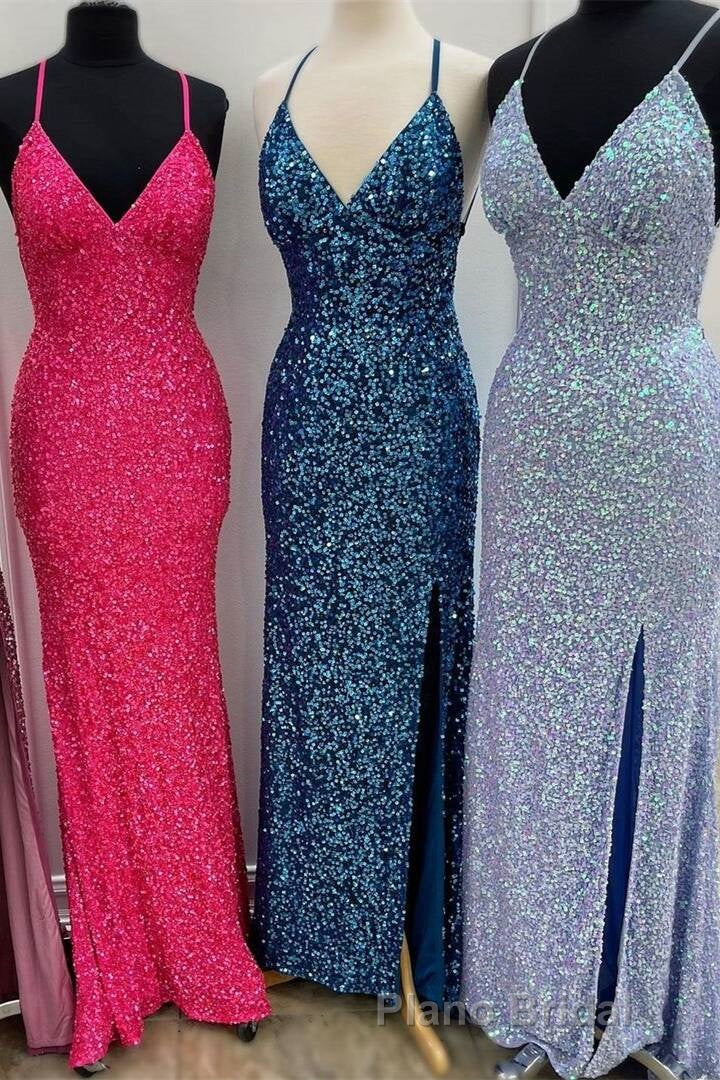 Sparkle Mermaid Sequin Long Formal Prom Dresses with Slit Secondary image