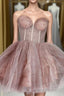 A-line Dusty Rose Sleeveless Tulle Short Homecoming Dresses