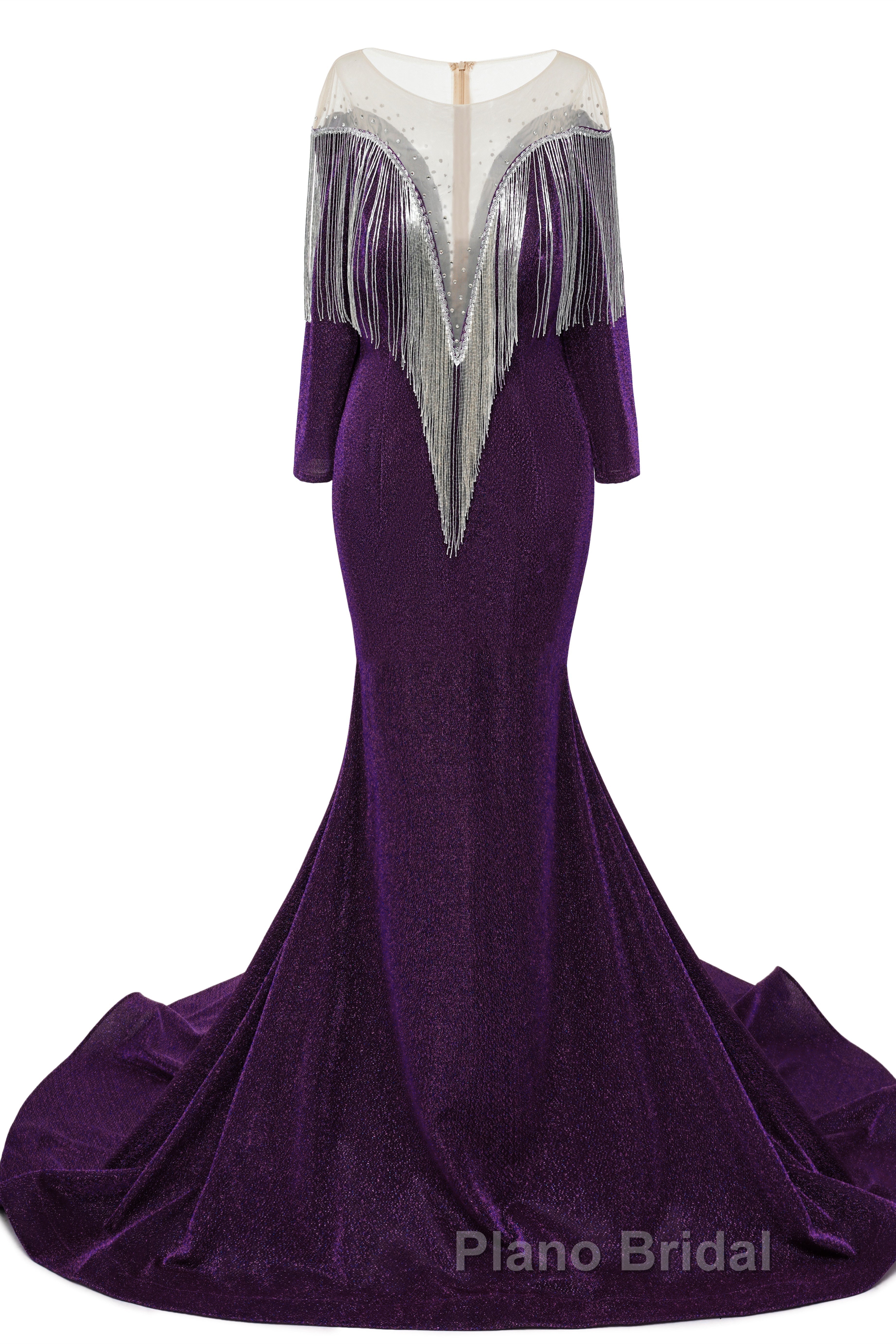 Deep V-neck Shiny Royal Blue Long sleeves Mermaid Formal Prom Dress