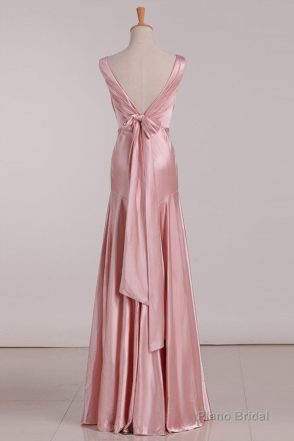 Pink V Neck Satin Backless Long Party Dress Bridesmaid Dress Secondary image