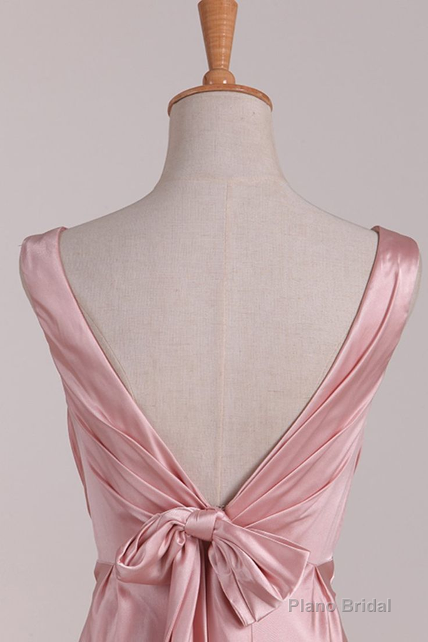 Pink V Neck Satin Backless Long Party Dress Bridesmaid Dress