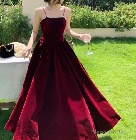 Burgundy A-Line Spaghetti Straps Elegant Long Prom Dress Formal Party Dress Main image