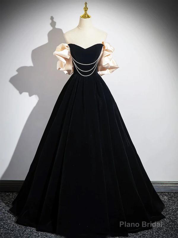 Black A-Line Velvet Long Prom Dress Formal Party Dress Secondary image