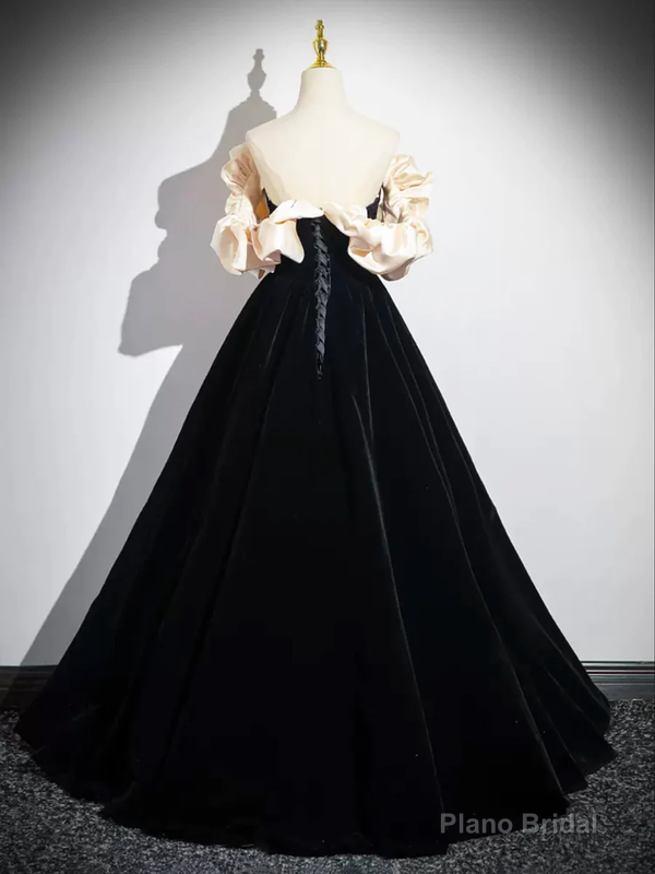 Black A-Line Velvet Long Prom Dress Formal Party Dress Main image