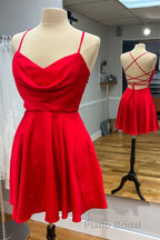 Neon Pink Cowl Neck A-Line Homecoming Dresses