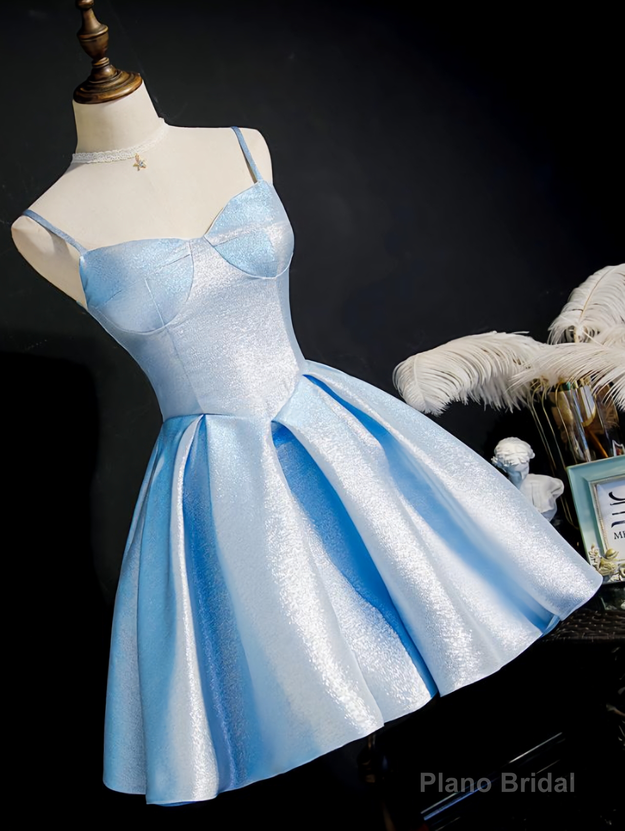 Light Blue Satin Sweetheart Homecoming Dress, Blue Short Prom Dress, Party Dress Secondary image
