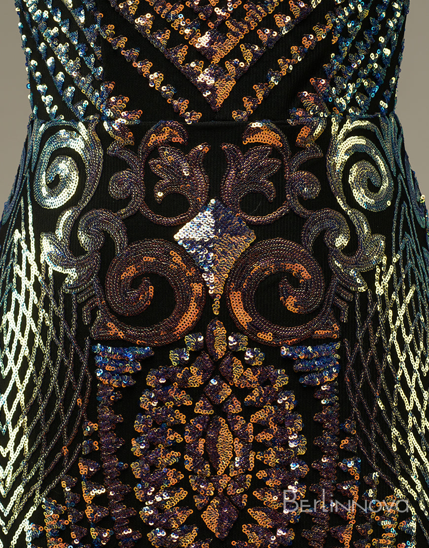 Mermaid Glitter Spaghetti Straps V Neck Long Prom Dress