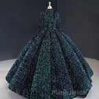 Glitter High Neck Open Back Lace Up Ball Gown Formal Prom Dresses