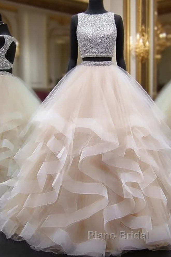 Crop Top Princess Ruffles Skirt Two Piece Formal Prom Dresses Long Ball Gown Main image