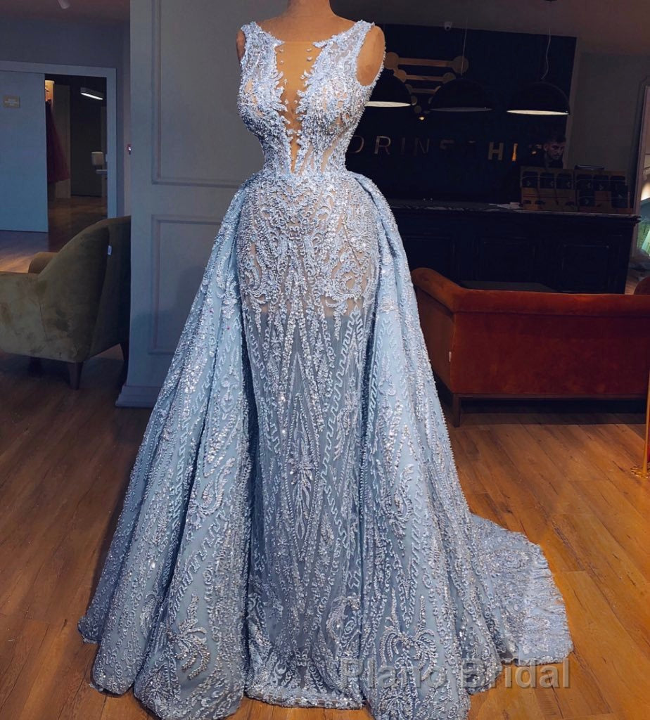 Elegant Blue Lace Sleeveless Deep V Neck Formal Prom Dresses Party Dresses Secondary image