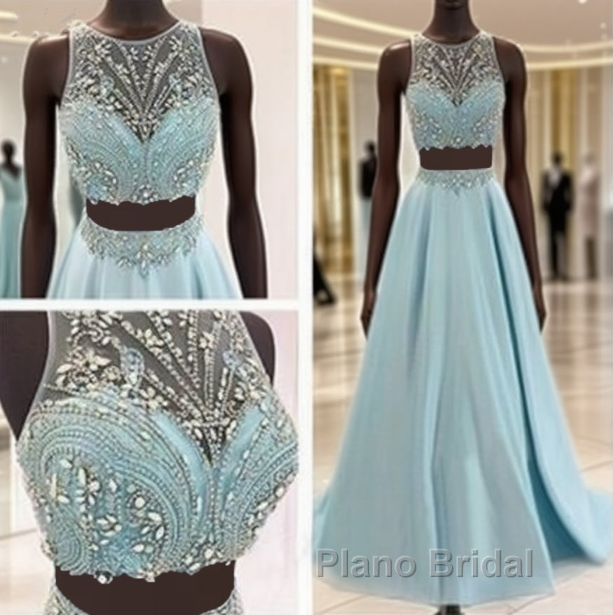 Blue Two Piece Bead Top Ball Gown Formal Prom Dresses Main image