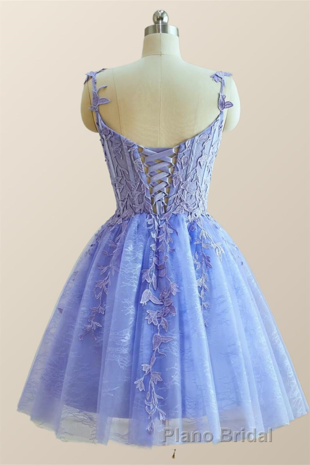 Straps Periwinkle Lace Appliques A-line Short Dresses Secondary image