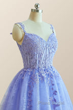 Straps Periwinkle Lace Appliques A-line Short Dresses