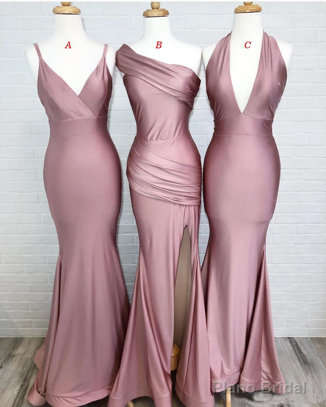 Dusty Rose Mermaid V Neck Split Side Long Evening Gowns Bridesmaid Dresses Secondary image