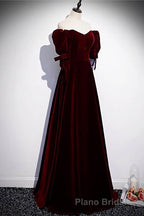 Modest Burgundy Long Formal Prom Dresses with Short Sleeves Vintage Evening Gown
