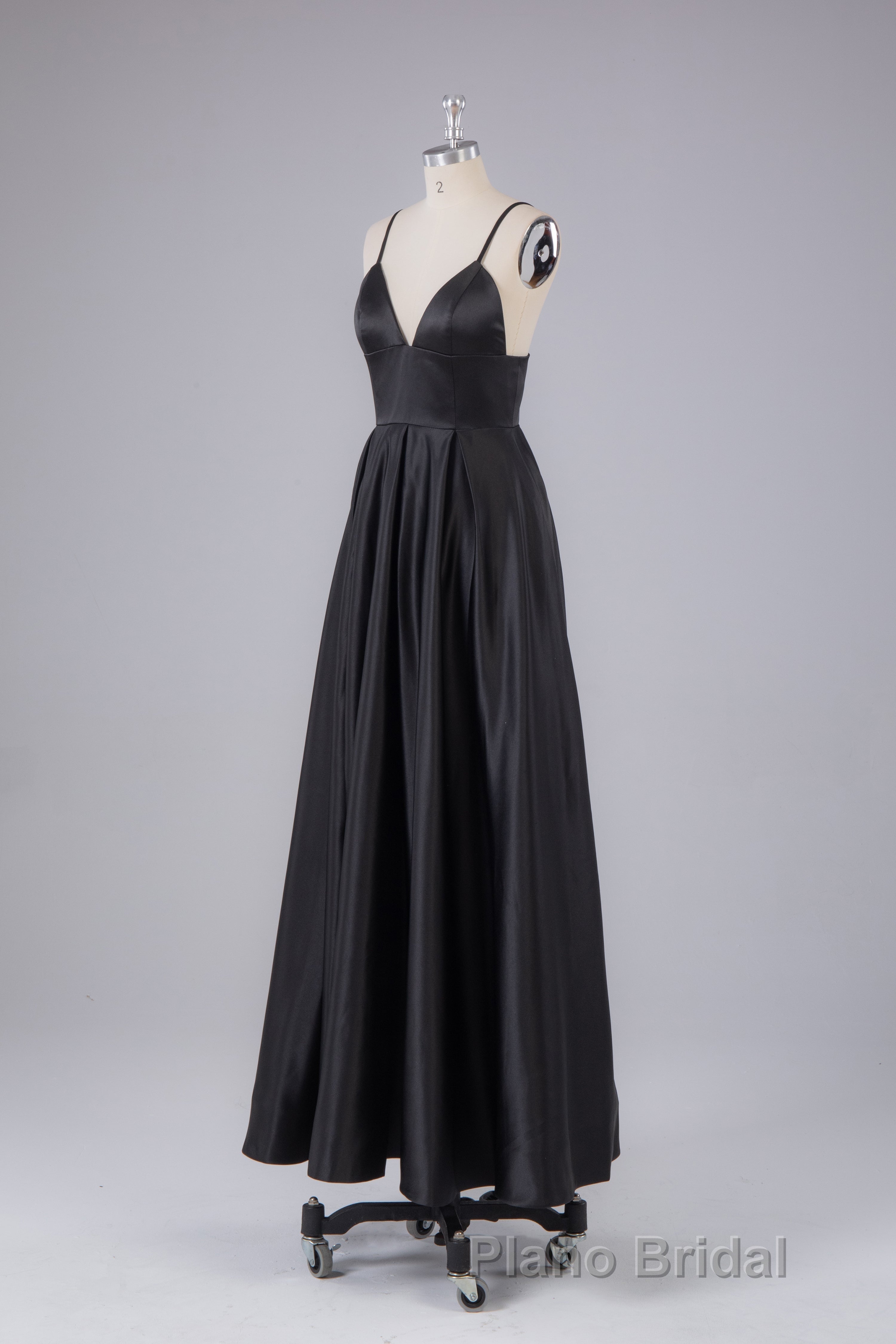 Elegant A Line Satin Spaghetti Straps Long Formal Prom Dresses Secondary image