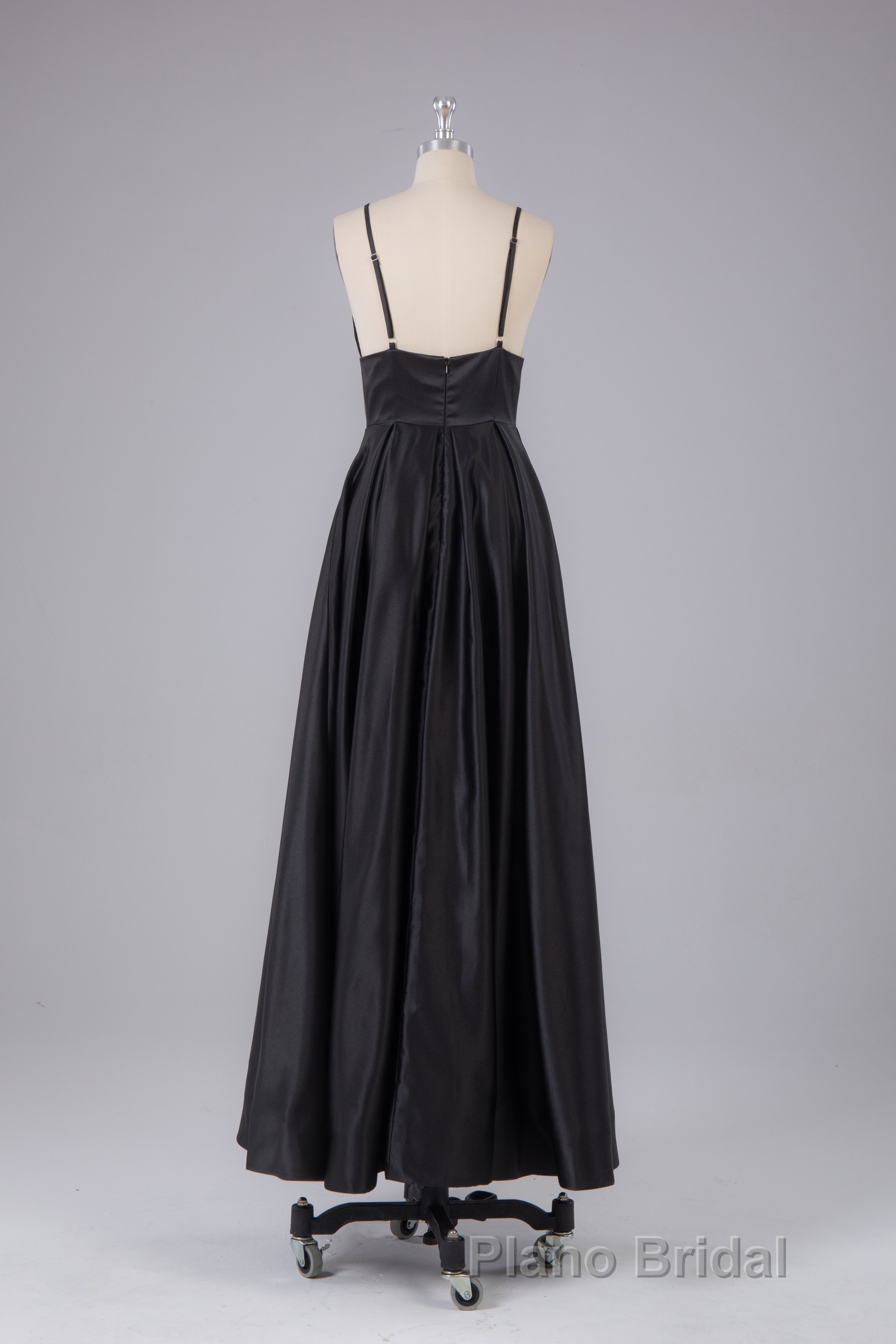 Elegant A Line Satin Spaghetti Straps Long Formal Prom Dresses