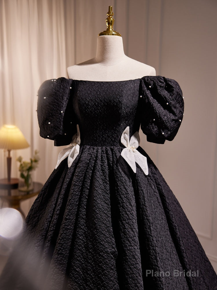 Elegant Black A-Line Off Shoulder Prom Dress with Beads Secondary image