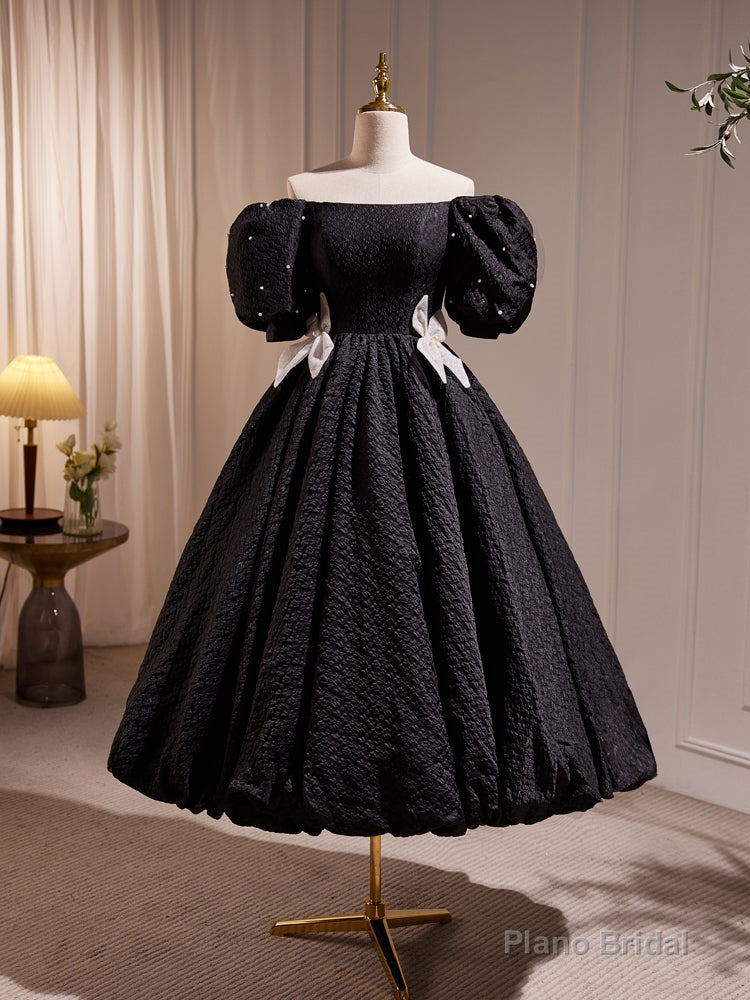 Elegant Black A-Line Off Shoulder Prom Dress with Beads