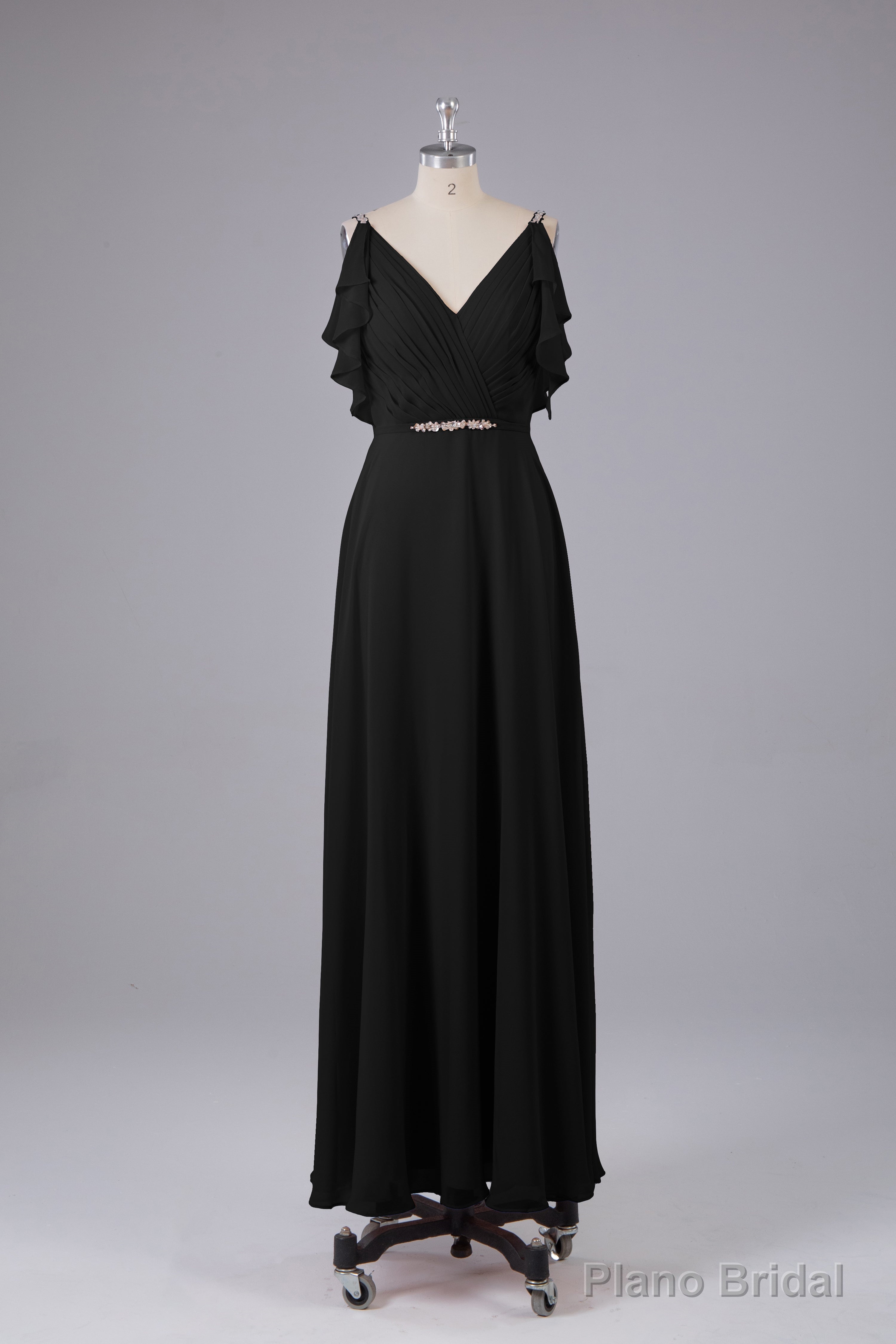 Elegant Chiffon Straps V-Back Long Bridesmaid Dresses Secondary image