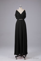 Elegant Chiffon Straps V-Back Long Bridesmaid Dresses