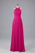 Elegant Halter Illusion Lace Floor Length Bridesmaid Dresses