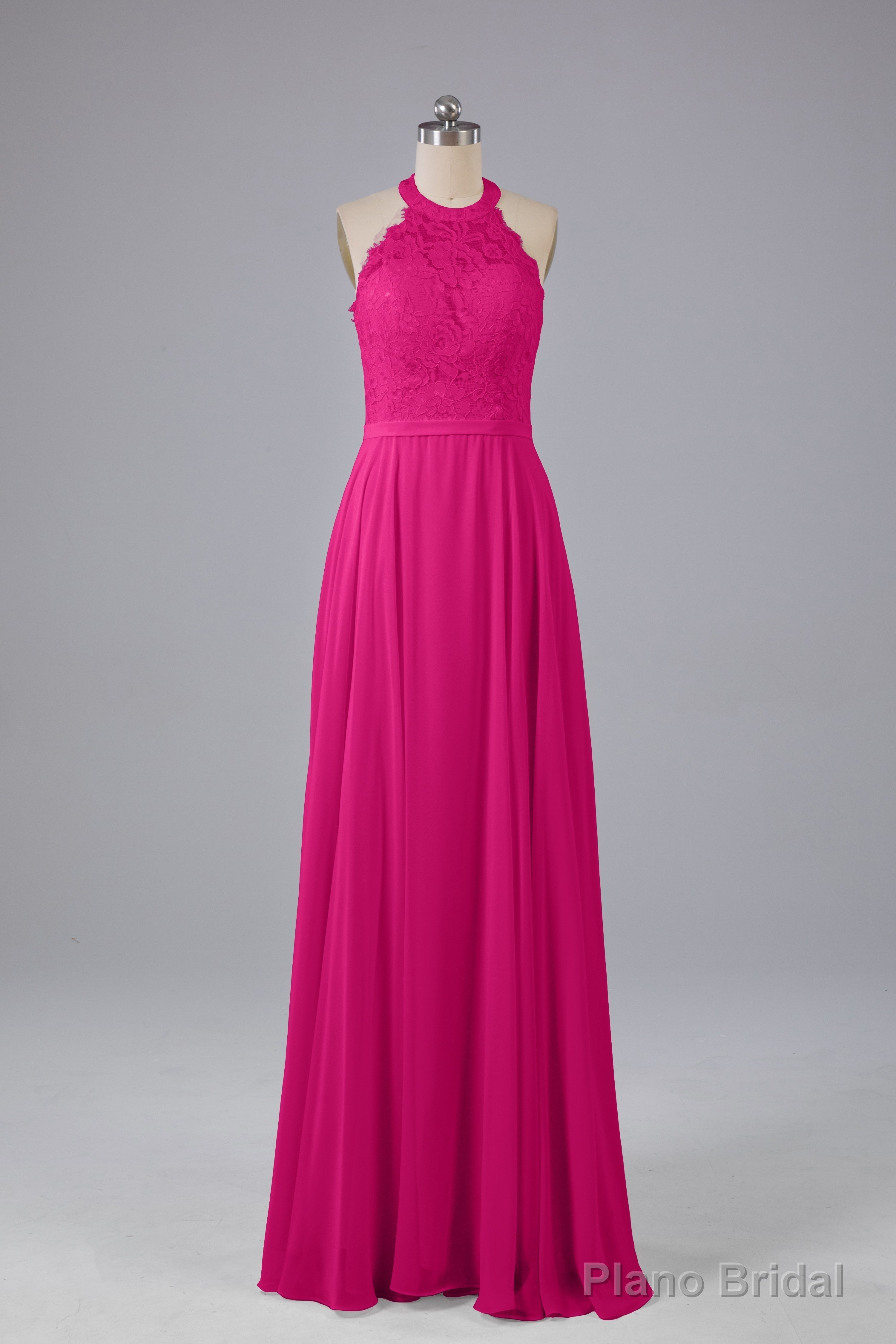 Elegant Halter Illusion Lace Floor Length Bridesmaid Dresses