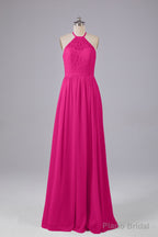 Elegant Keyhole Halter Lace Long Bridesmaid Dresses