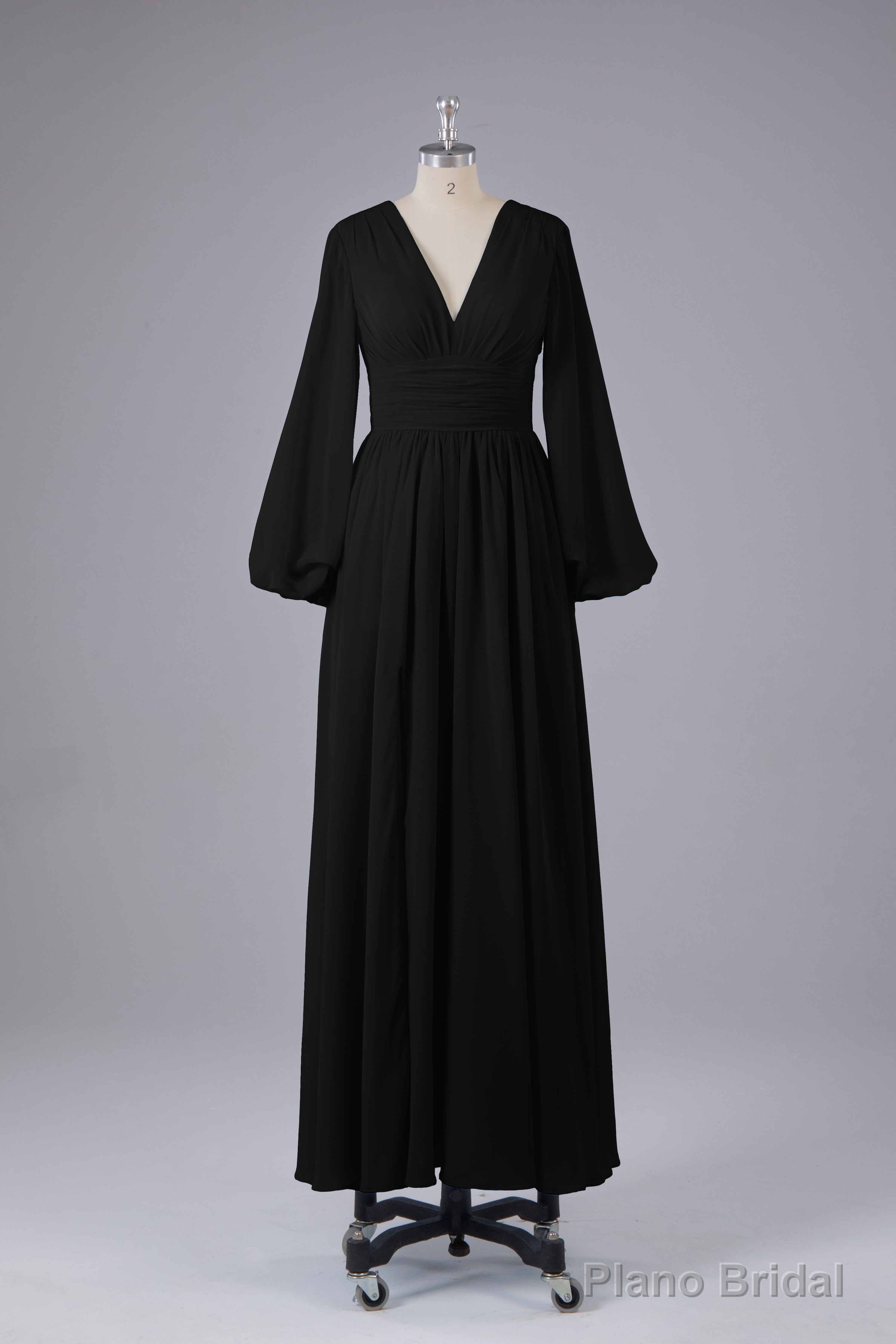 Elegant Long Sleeves V Neck Chiffon Long Bridesmaid Dresses