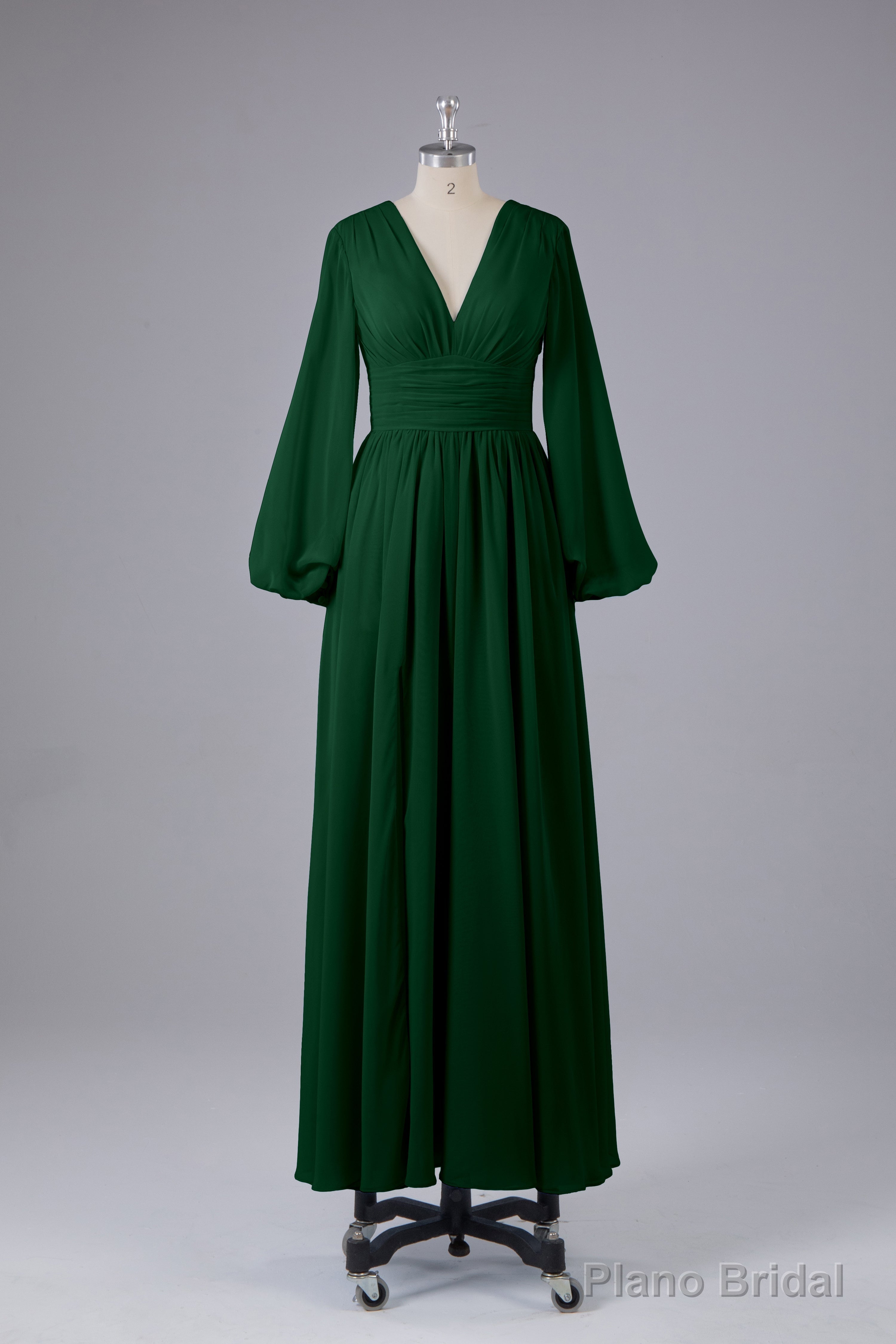 Elegant Long Sleeves V Neck Chiffon Long Bridesmaid Dresses