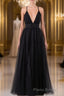 Elegant Tulle Spaghetti Straps Backless Floor Length Formal Prom Dresses