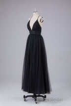 Elegant Tulle Spaghetti Straps Backless Floor Length Formal Prom Dresses