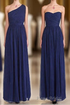 Elegant A-Line Navy Blue Chiffon Long Bridesmaid Dresses