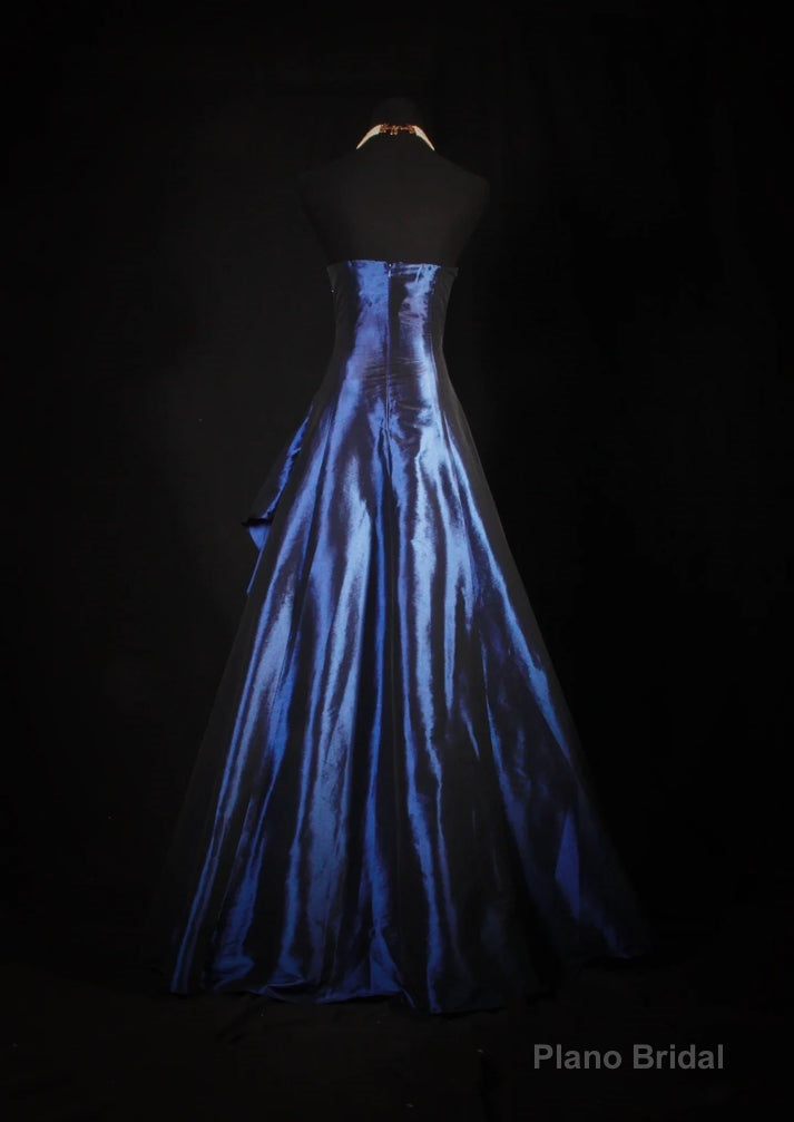 Vintage Ball Gown Strapless Navy Blue Satin Long Prom Dresses Party Dress Secondary image