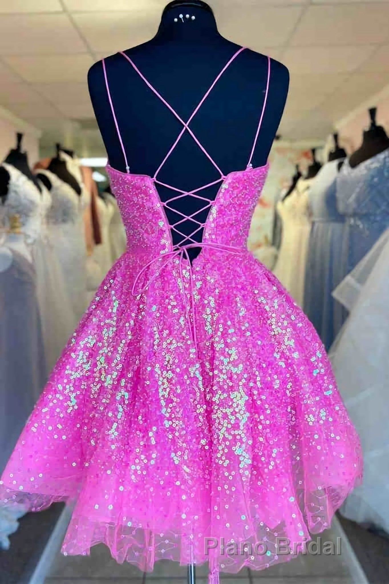 Cute Hot Pink Sequins A-Line Homecoming Dresses Hoco Night Dresses Secondary image