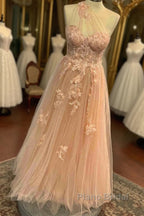 Sweetheart One Shoulder Pink Formal Prom Dress with Flowers
