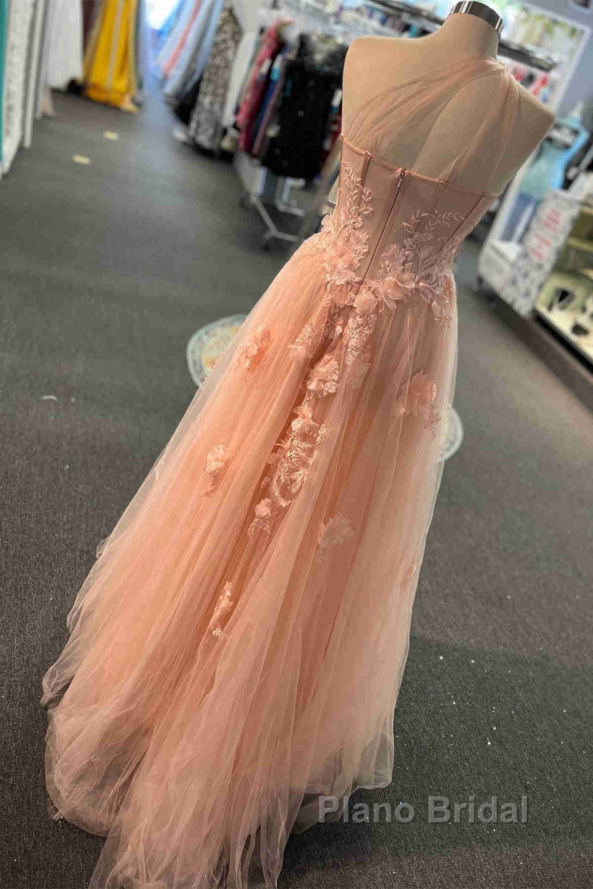 Sweetheart One Shoulder Pink Formal Prom Dress with Flowers Secondary image