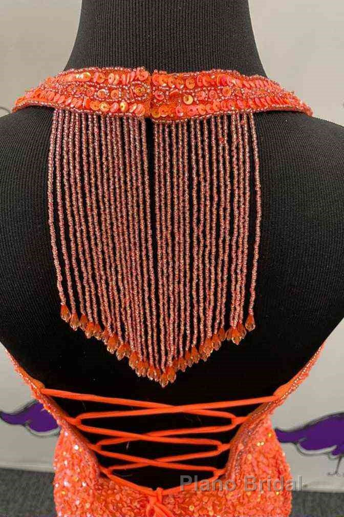 Halter Orange Sequins Bodycon Homecoming Dresses with Tassel Secondary image