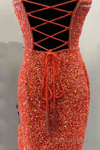 Halter Orange Sequins Bodycon Homecoming Dresses with Tassel