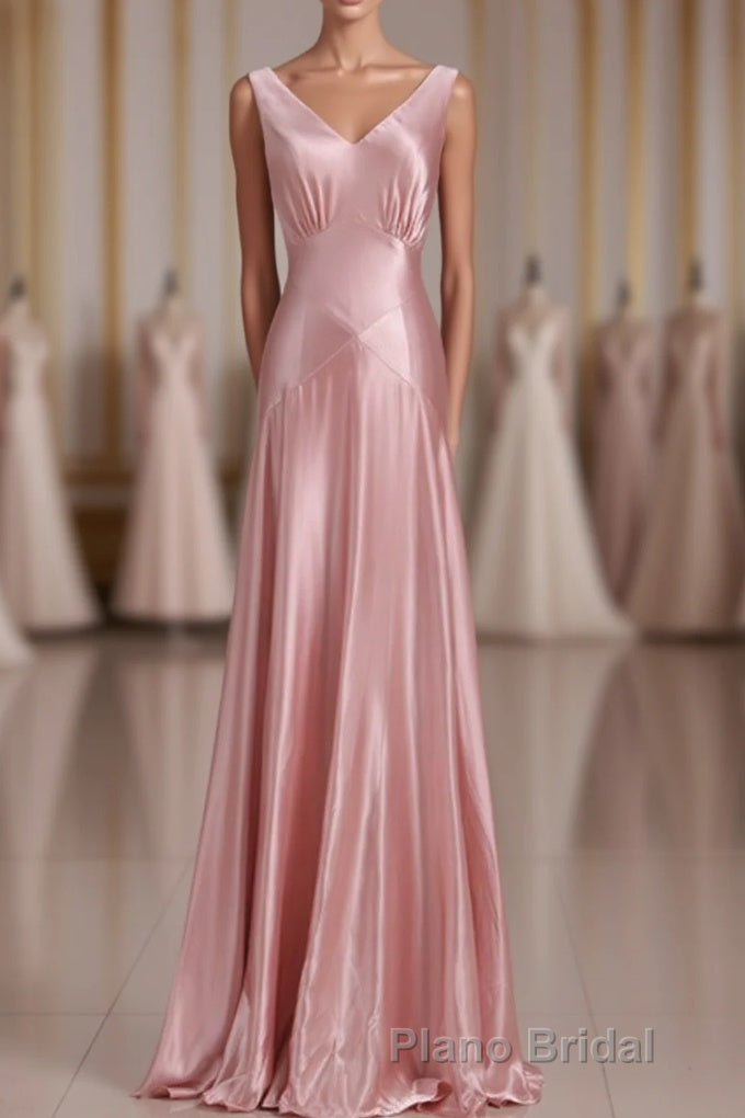 V-Neck Pink Tie Back Mermaid Bridesmaid Dresses Main image