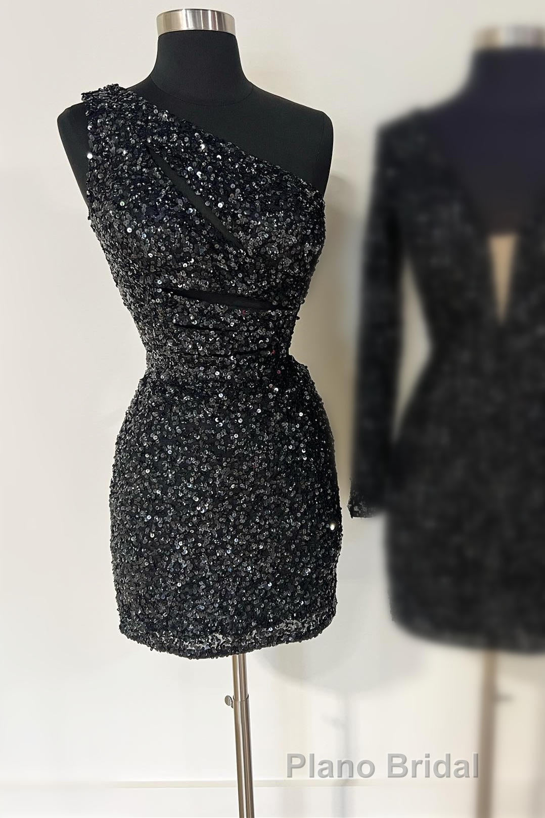 One Shoulder Gold Cutout Sequin Tight Homecoming Dresses