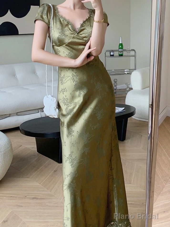 Summer Elegant Women Satin Backless Short Sleeve Lace Sexy Bandage Vintage Bodycon Vestidos Female Fashion Robe New Prom Dress Secondary image