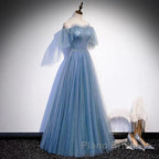 Glitter Fairytale Tulle Dusty Blue Formal Prom Dresses