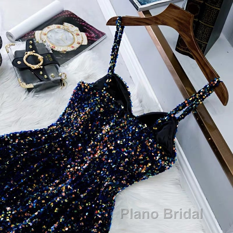 Glitter Navy Blue Sequin Short Formal Prom Dresses Secondary image