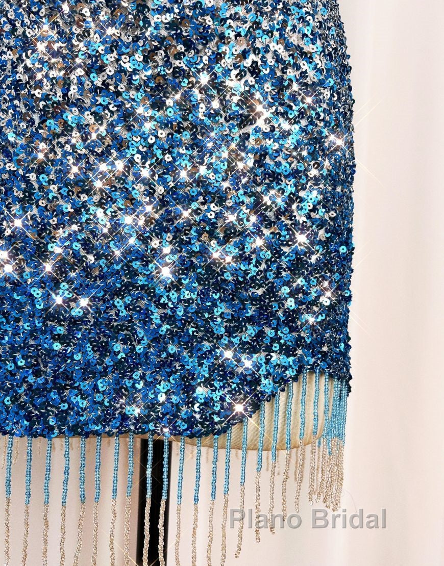 Gorgeous Sparkly Sequin One Shoulder Tight Homecoming Dresses With Fringe