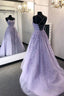 Lilac Lace Applique Back Open with Train Bridal Party Dresses