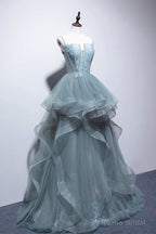 Green Lace Long Prom Dresses, Green Lace Long Formal Evening Dresses