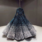 Glitter High Neck Open Back Lace Up Ball Gown Formal Prom Dresses